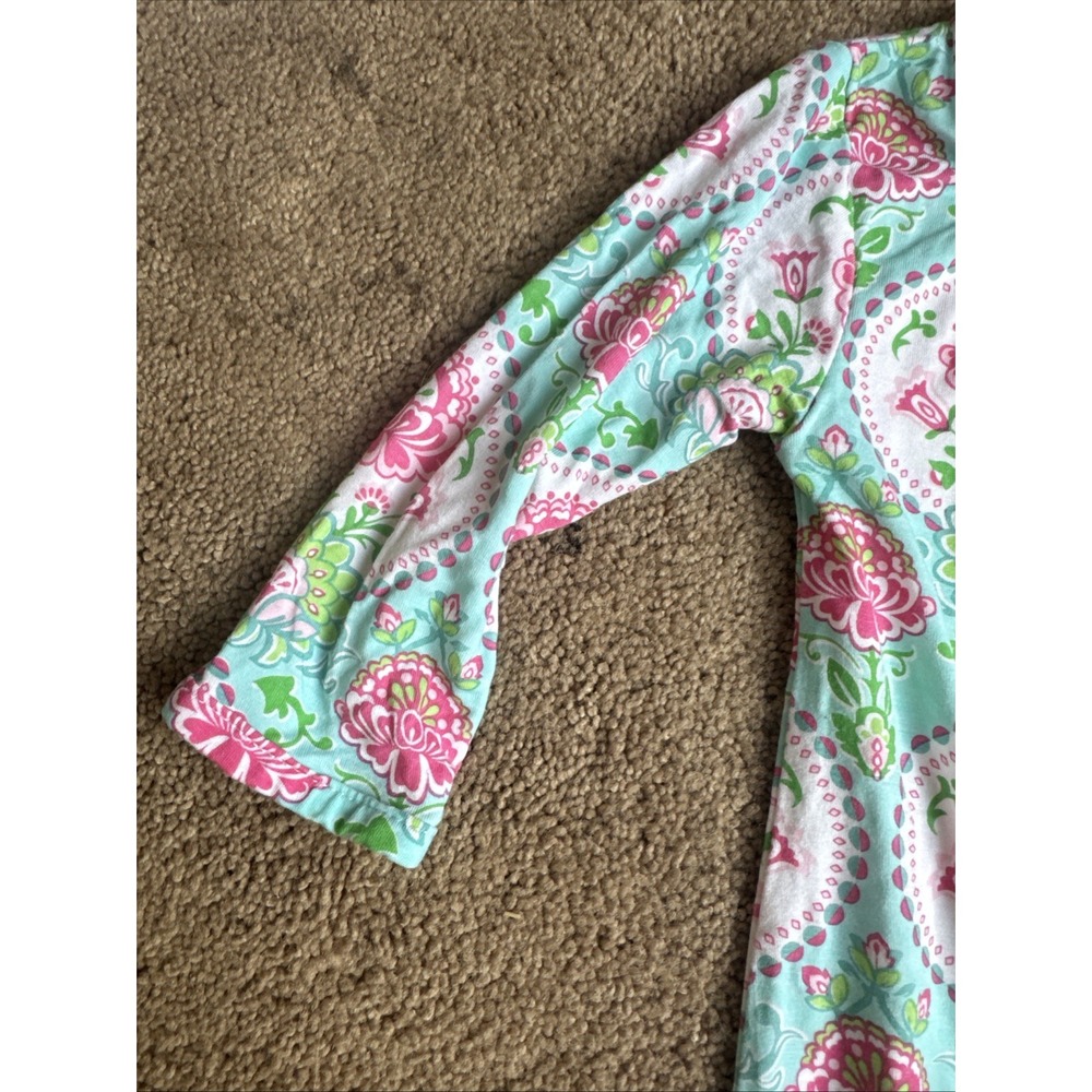 Mudpie Baby Girls Blue And Pink Floral Snap Up Outfit With Bow Cap 3-6 Months - Picture 5 of 10